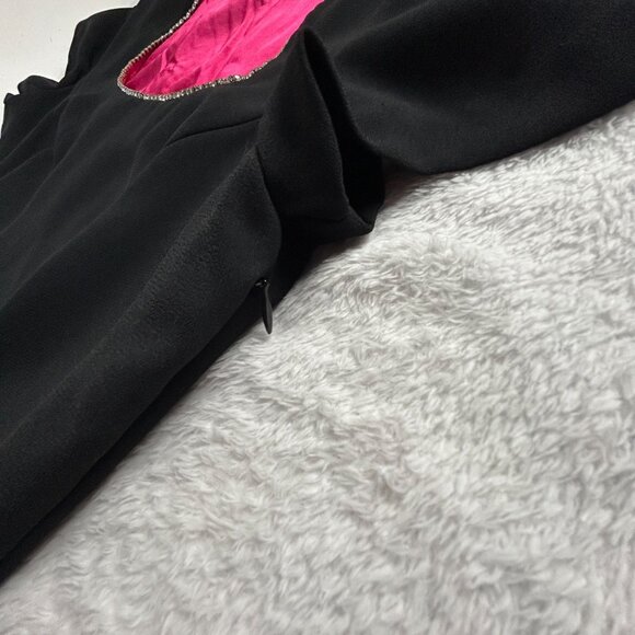 CDC Womens Black Short Sleeve Dress with Rhinestone Trim & Pink Lining Size 14 - Picture 7 of 10